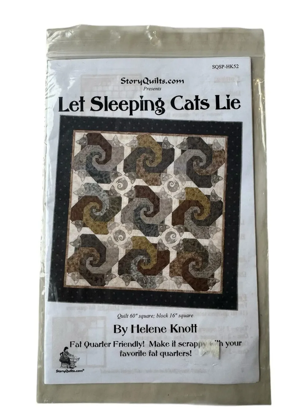STORY QUILTS Let Sleeping Cats Lie Quilt Pattern 60” square 2007 Fat Quarter